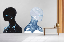 Load image into Gallery viewer, Alien Face Decal Set, Sci Fi Wall Sticker, Futuristic Robot Art, Cyberpunk Wall Decal, Modern Wall Mural, Abstract Space Decor, 155gm