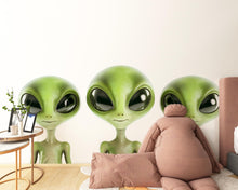 Load image into Gallery viewer, Cute Alien Wall Decal, Kids Room Sticker, Green Alien Wall Art, Space Nursery Decor, UFO Theme Mural, Playroom Wall Decor, 156gm