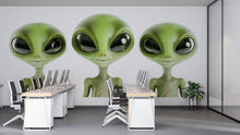 Load image into Gallery viewer, Cute Alien Wall Decal, Kids Room Sticker, Green Alien Wall Art, Space Nursery Decor, UFO Theme Mural, Playroom Wall Decor, 156gm