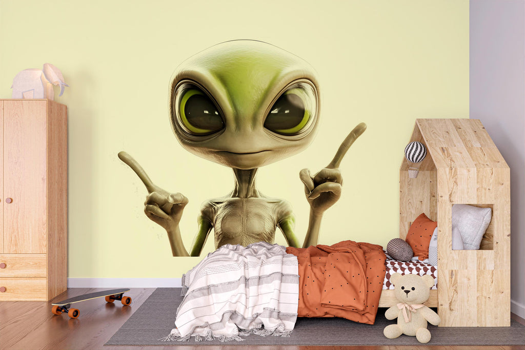 Cute Alien Wall Decal, Kids Room Sticker, Green Alien Wall Art, Space Theme Decor, Playroom Wall Mural, Nursery Wall Decor, 157gm