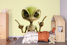 Load image into Gallery viewer, Cute Alien Wall Decal, Kids Room Sticker, Green Alien Wall Art, Space Theme Decor, Playroom Wall Mural, Nursery Wall Decor, 157gm