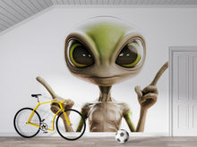 Load image into Gallery viewer, Cute Alien Wall Decal, Kids Room Sticker, Green Alien Wall Art, Space Theme Decor, Playroom Wall Mural, Nursery Wall Decor, 157gm