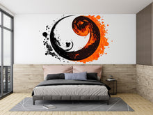Load image into Gallery viewer, Yin Yang Wall Decal, Fire Water Wall Art, Abstract Zen Sticker, Modern Bedroom Decor, Asian Symbol Mural, Black Orange Wall Decal, 158gm