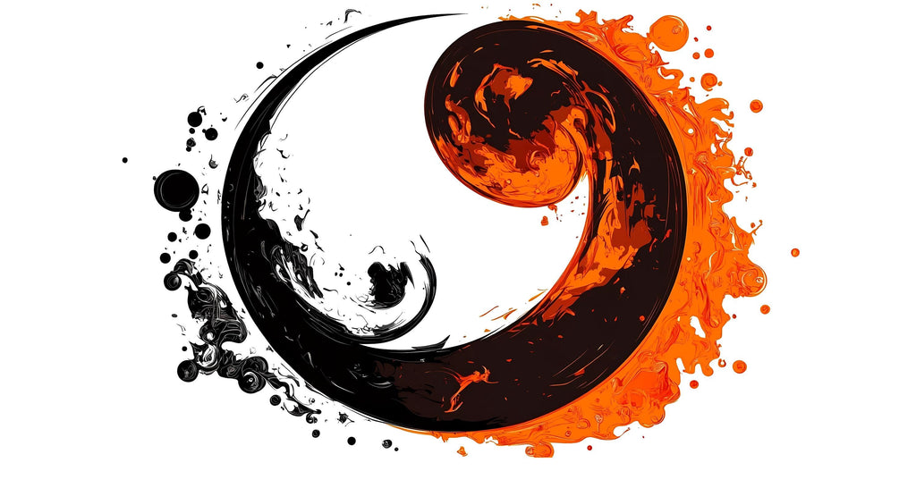 Yin Yang Wall Decal, Fire Water Wall Art, Abstract Zen Sticker, Modern Bedroom Decor, Asian Symbol Mural, Black Orange Wall Decal, 158gm