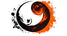 Load image into Gallery viewer, Yin Yang Wall Decal, Fire Water Wall Art, Abstract Zen Sticker, Modern Bedroom Decor, Asian Symbol Mural, Black Orange Wall Decal, 158gm