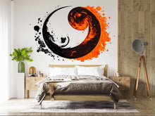 Load image into Gallery viewer, Yin Yang Wall Decal, Fire Water Wall Art, Abstract Zen Sticker, Modern Bedroom Decor, Asian Symbol Mural, Black Orange Wall Decal, 158gm