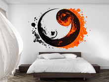 Load image into Gallery viewer, Yin Yang Wall Decal, Fire Water Wall Art, Abstract Zen Sticker, Modern Bedroom Decor, Asian Symbol Mural, Black Orange Wall Decal, 158gm