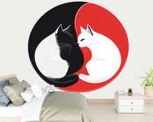 Load image into Gallery viewer, Yin Yang Cat Wall Decal, Black White Cat Sticker, Cat Wall Art, Modern Pet Decor, Zen Animal Mural, Bedroom Wall Decor, 159gm
