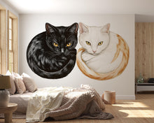 Load image into Gallery viewer, Black White Cat Wall Decal, Cat Pair Wall Sticker, Cat Wall Art, Cozy Bedroom Decor, Modern Pet Mural, Cat Lover Room Decor, 160gm
