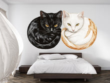Load image into Gallery viewer, Black White Cat Wall Decal, Cat Pair Wall Sticker, Cat Wall Art, Cozy Bedroom Decor, Modern Pet Mural, Cat Lover Room Decor, 160gm