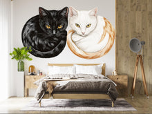 Load image into Gallery viewer, Black White Cat Wall Decal, Cat Pair Wall Sticker, Cat Wall Art, Cozy Bedroom Decor, Modern Pet Mural, Cat Lover Room Decor, 160gm