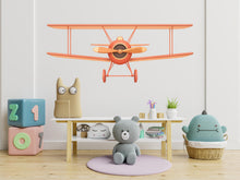 Load image into Gallery viewer, Vintage Biplane Wall Decal – Classic Aviation Nursery Decor, Airplane Kids Room Sticker Antique Airplane Aircraft Wall Art Wall Vinyl 802LU