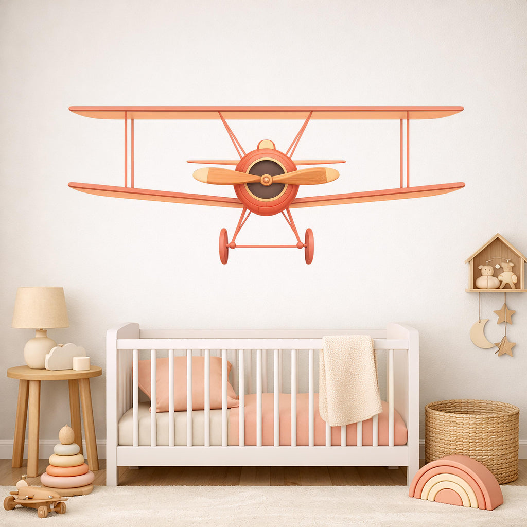 Vintage Biplane Wall Decal – Classic Aviation Nursery Decor, Airplane Kids Room Sticker Antique Airplane Aircraft Wall Art Wall Vinyl 802LU