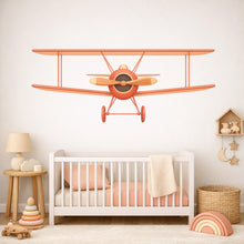 Load image into Gallery viewer, Vintage Biplane Wall Decal – Classic Aviation Nursery Decor, Airplane Kids Room Sticker Antique Airplane Aircraft Wall Art Wall Vinyl 802LU