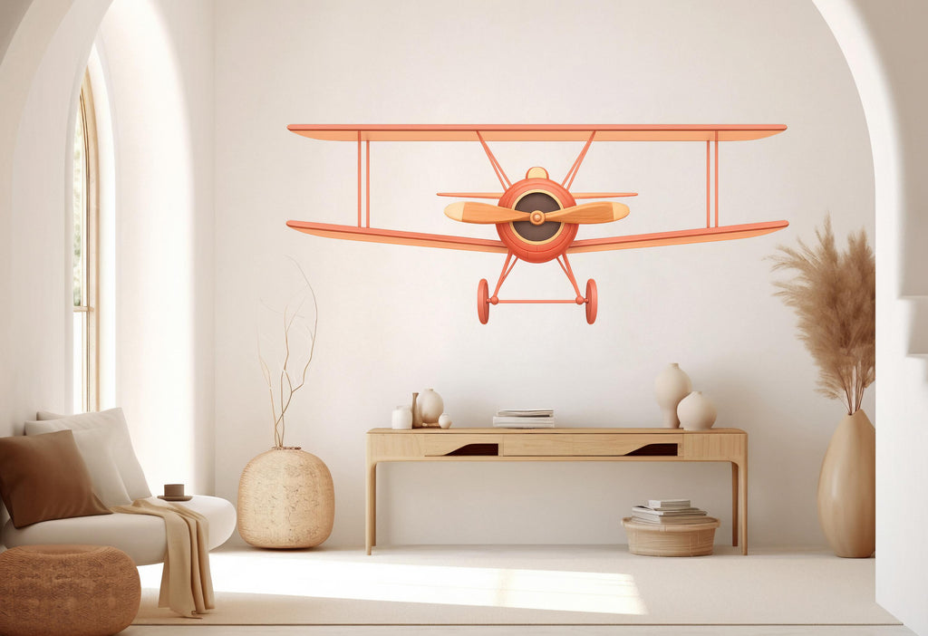 Vintage Biplane Wall Decal – Classic Aviation Nursery Decor, Airplane Kids Room Sticker Antique Airplane Aircraft Wall Art Wall Vinyl 802LU