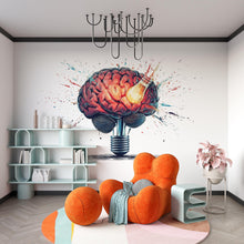 Load image into Gallery viewer, Brain Light Bulb Wall Decal, Science Wall Sticker, Creative Mind Wall Art, Classroom Decor, Study Room Mural, Educational Wall Decor, 162gm