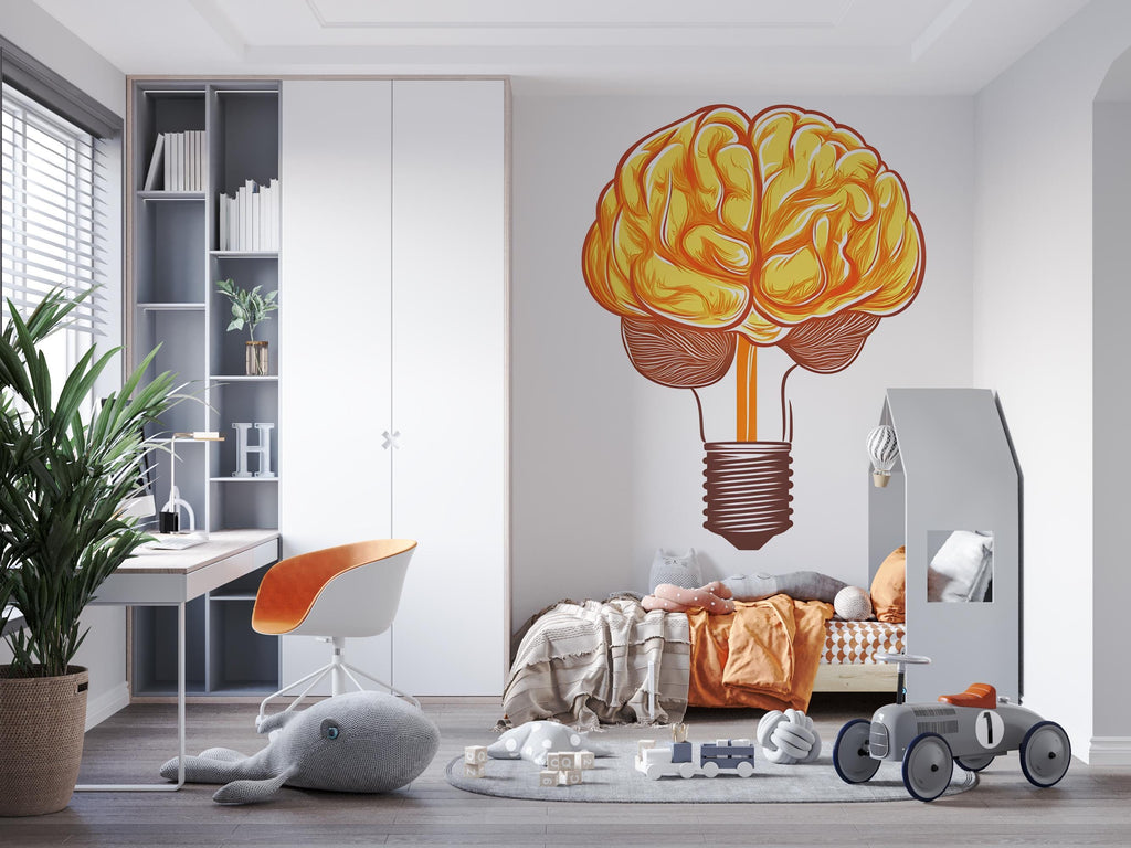Brain Light Bulb Wall Decal, Science Wall Sticker, Creative Mind Wall Art, Study Room Decor, Classroom Mural, Modern Learning Decor, 163gm