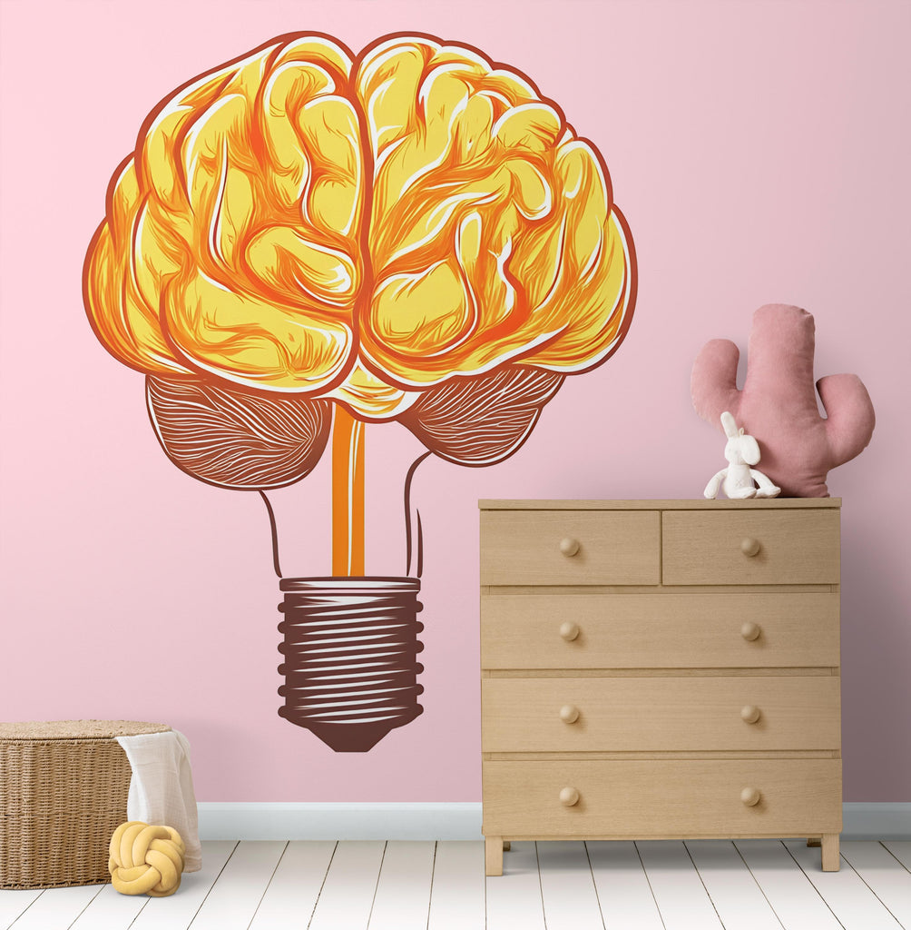 Brain Light Bulb Wall Decal, Science Wall Sticker, Creative Mind Wall Art, Study Room Decor, Classroom Mural, Modern Learning Decor, 163gm