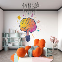 Load image into Gallery viewer, Colorful Brain Light Bulb Wall Decal, Creative Mind Sticker, Kids Room Wall Art, Classroom Decor, Study Room Mural, 164gm