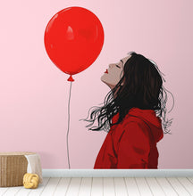 Load image into Gallery viewer, Red Balloon Girl Wall Decal, Modern Woman Sticker, Fashion Wall Art, Minimal Wall Decor, Bedroom Wall Sticker, 165gm