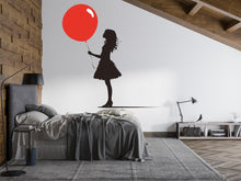 Load image into Gallery viewer, Girl With Red Balloon Wall Decal, Silhouette Wall Sticker, Kids Room Decor, Bedroom Wall Art, Minimal Nursery Decal, 166gm