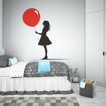 Load image into Gallery viewer, Girl With Red Balloon Wall Decal, Silhouette Wall Sticker, Kids Room Decor, Bedroom Wall Art, Minimal Nursery Decal, 166gm