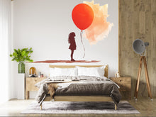 Load image into Gallery viewer, Girl With Red Balloon Wall Decal, Watercolor Wall Sticker, Bedroom Wall Art, Nursery Decor, Minimalist Girl Silhouette, 167gm