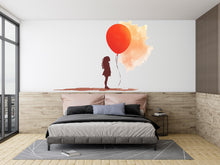 Load image into Gallery viewer, Girl With Red Balloon Wall Decal, Watercolor Wall Sticker, Bedroom Wall Art, Nursery Decor, Minimalist Girl Silhouette, 167gm