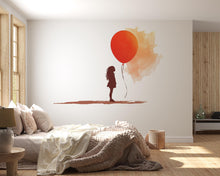 Load image into Gallery viewer, Girl With Red Balloon Wall Decal, Watercolor Wall Sticker, Bedroom Wall Art, Nursery Decor, Minimalist Girl Silhouette, 167gm