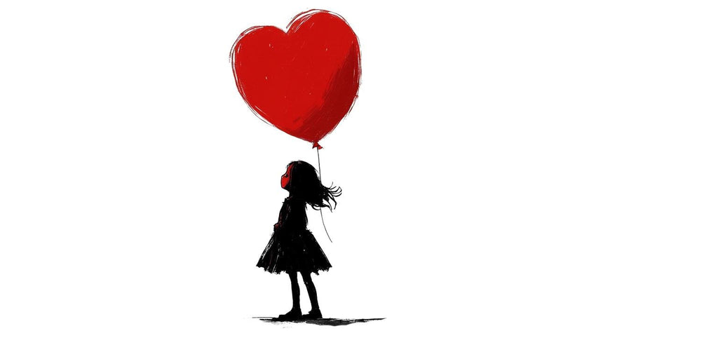 Girl With Heart Balloon Wall Decal, Red Heart Sticker, Kids Room Wall Art, Nursery Decor, Silhouette Wall Decal, 168gm