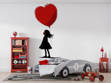 Load image into Gallery viewer, Girl With Heart Balloon Wall Decal, Red Heart Sticker, Kids Room Wall Art, Nursery Decor, Silhouette Wall Decal, 168gm