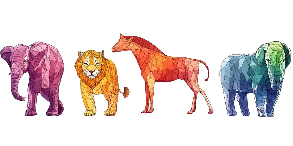 Geometric Safari Wall Decals, Elephant Lion Horse Stickers, Kids Room Animal Wall Art, Nursery Decor, Polygon Wall Decal, 169gm