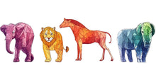 Load image into Gallery viewer, Geometric Safari Wall Decals, Elephant Lion Horse Stickers, Kids Room Animal Wall Art, Nursery Decor, Polygon Wall Decal, 169gm
