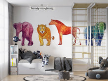 Load image into Gallery viewer, Geometric Safari Wall Decals, Elephant Lion Horse Stickers, Kids Room Animal Wall Art, Nursery Decor, Polygon Wall Decal, 169gm
