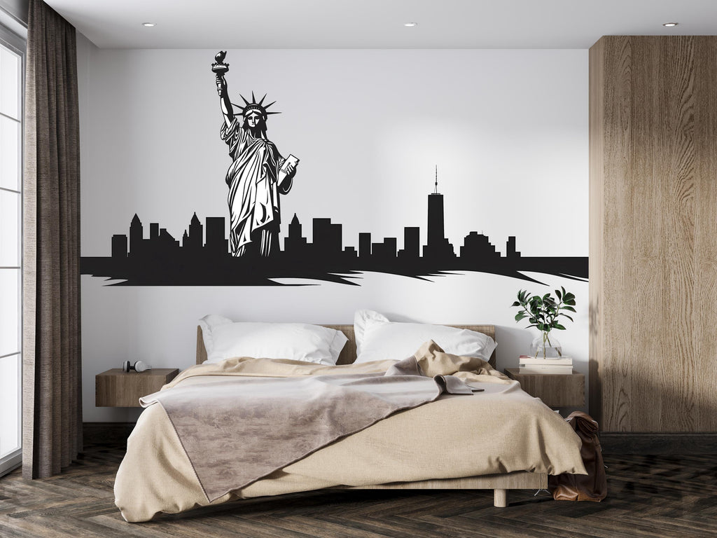 Statue of Liberty Wall Decal, New York Skyline Sticker, NYC Wall Art, City Wall Decor, Bedroom Wall Mural, Travel Decor, 172gm