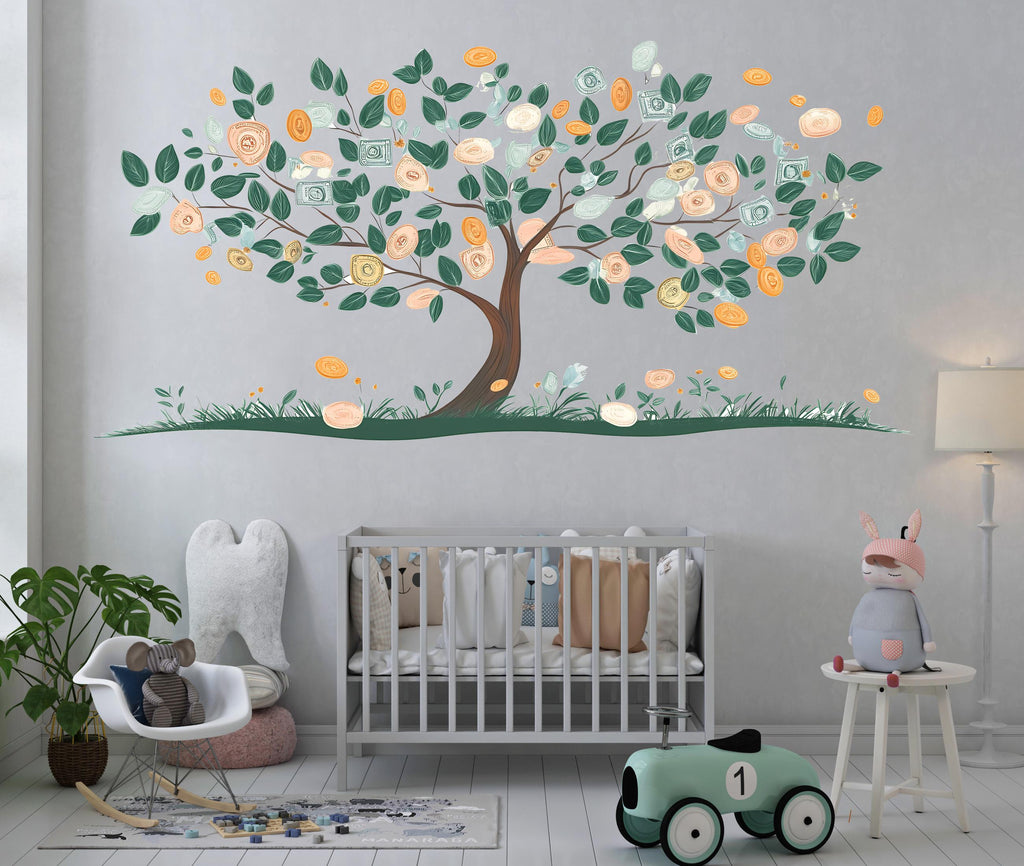Money Tree Wall Decal, Finance Wall Sticker, Wealth Tree Mural, Office Wall Art, Business Decor, Dollar Tree Decal, 173gm