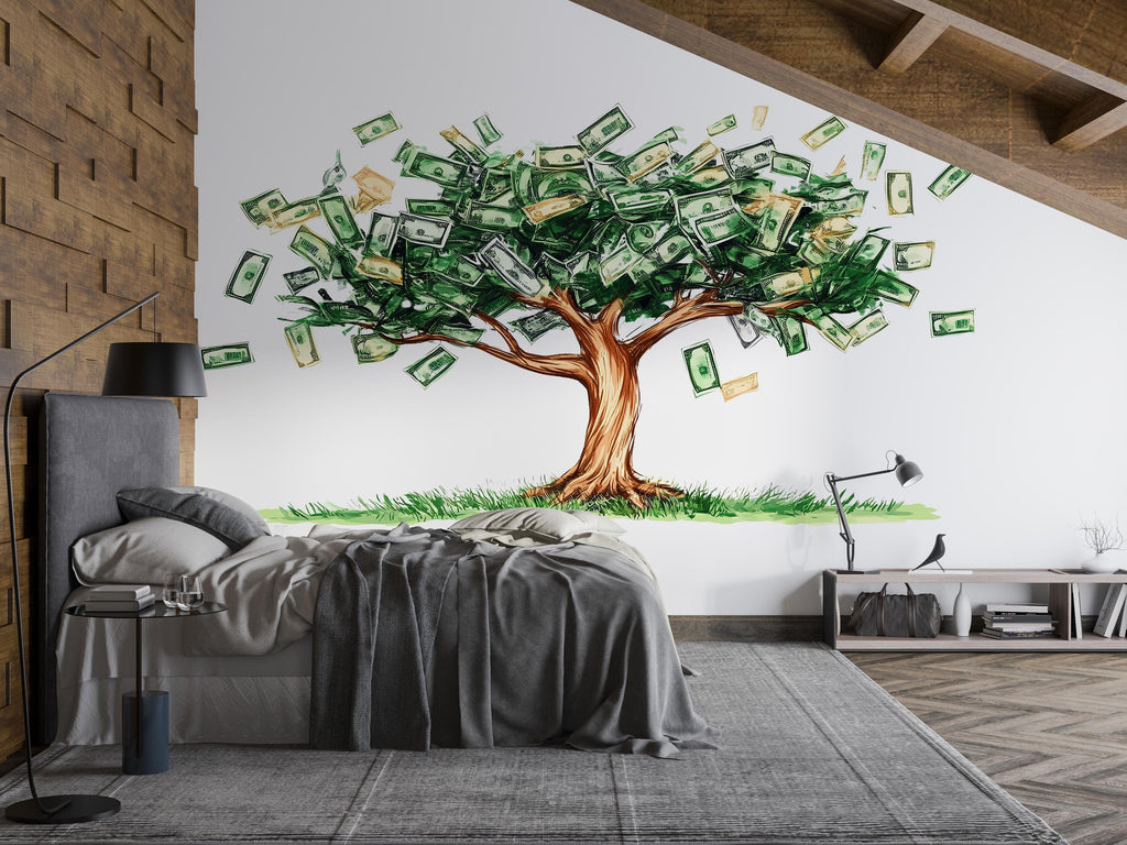 Money Tree Wall Decal, Dollar Bill Tree Sticker, Wealth Wall Art, Office Wall Decor, Finance Mural, Success Room Decor, 174gm