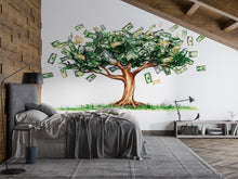 Load image into Gallery viewer, Money Tree Wall Decal, Dollar Bill Tree Sticker, Wealth Wall Art, Office Wall Decor, Finance Mural, Success Room Decor, 174gm