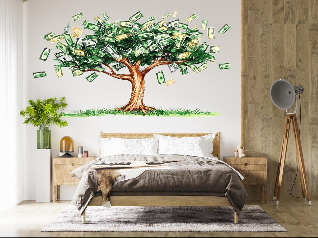 Money Tree Wall Decal, Dollar Bill Tree Sticker, Wealth Wall Art, Office Wall Decor, Finance Mural, Success Room Decor, 174gm