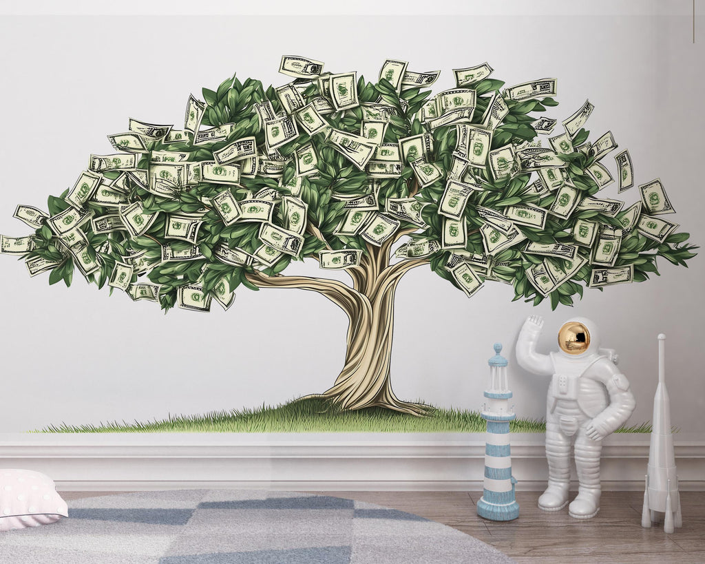 Money Tree Wall Decal, Dollar Bill Tree Sticker, Wealth Wall Art, Office Wall Decor, Business Wall Mural, Success Decor, 175gm