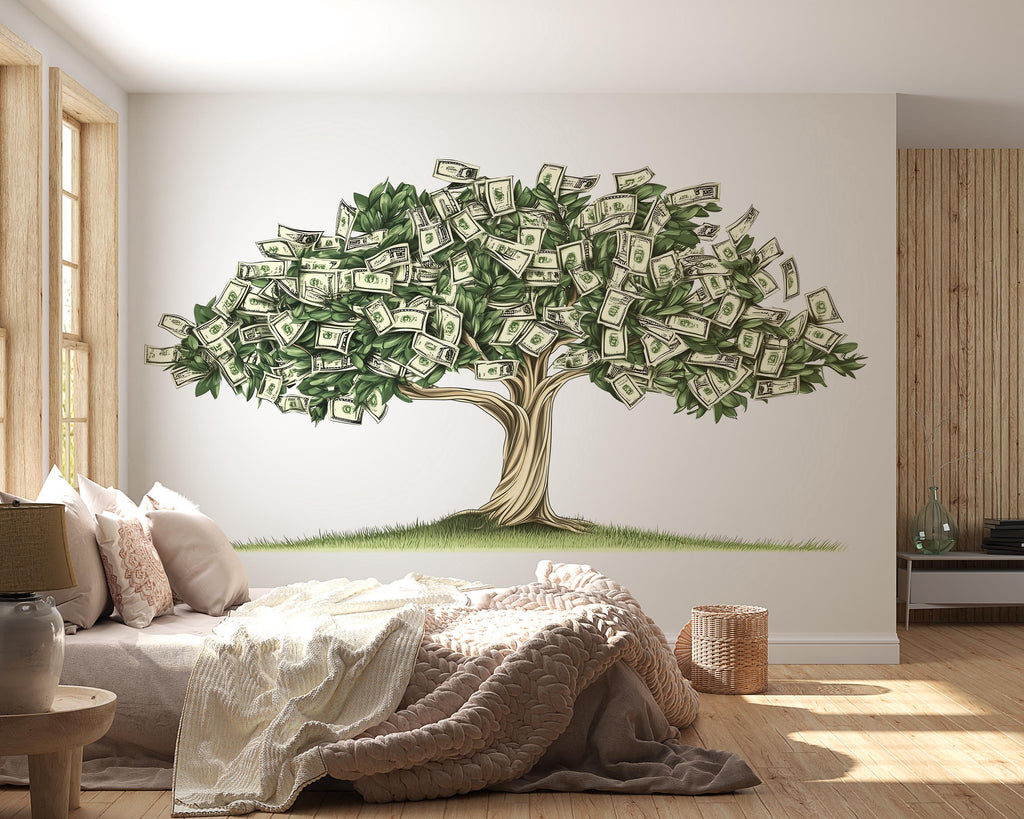 Money Tree Wall Decal, Dollar Bill Tree Sticker, Wealth Wall Art, Office Wall Decor, Business Wall Mural, Success Decor, 175gm