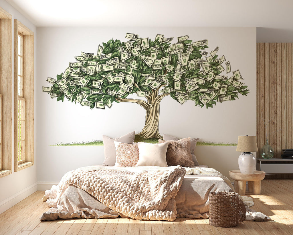 Money Tree Wall Decal, Dollar Bill Tree Sticker, Wealth Wall Art, Office Wall Decor, Business Wall Mural, Success Decor, 175gm