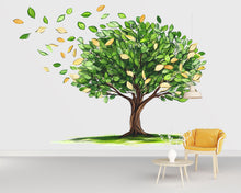 Load image into Gallery viewer, Green Tree Wall Decal, Nature Wall Sticker, Watercolor Tree Mural, Living Room Wall Art, Botanical Decor, Leaf Wall Decal, 176gm