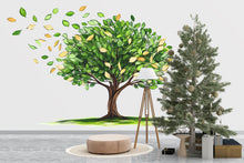 Load image into Gallery viewer, Green Tree Wall Decal, Nature Wall Sticker, Watercolor Tree Mural, Living Room Wall Art, Botanical Decor, Leaf Wall Decal, 176gm