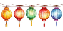 Load image into Gallery viewer, Watercolor Lantern Wall Decal, Chinese Lantern Sticker, Colorful Hanging Lanterns, Asian Decor, Festival Wall Art, 177gm