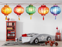 Load image into Gallery viewer, Watercolor Lantern Wall Decal, Chinese Lantern Sticker, Colorful Hanging Lanterns, Asian Decor, Festival Wall Art, 177gm