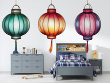 Load image into Gallery viewer, Colorful Lantern Wall Decal, Watercolor Hanging Lanterns, Asian Wall Sticker, Bedroom Wall Art, Festival Decor, Boho Mural, 178gm