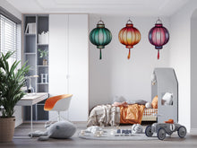 Load image into Gallery viewer, Colorful Lantern Wall Decal, Watercolor Hanging Lanterns, Asian Wall Sticker, Bedroom Wall Art, Festival Decor, Boho Mural, 178gm