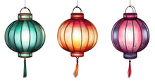 Load image into Gallery viewer, Colorful Lantern Wall Decal, Watercolor Hanging Lanterns, Asian Wall Sticker, Bedroom Wall Art, Festival Decor, Boho Mural, 178gm