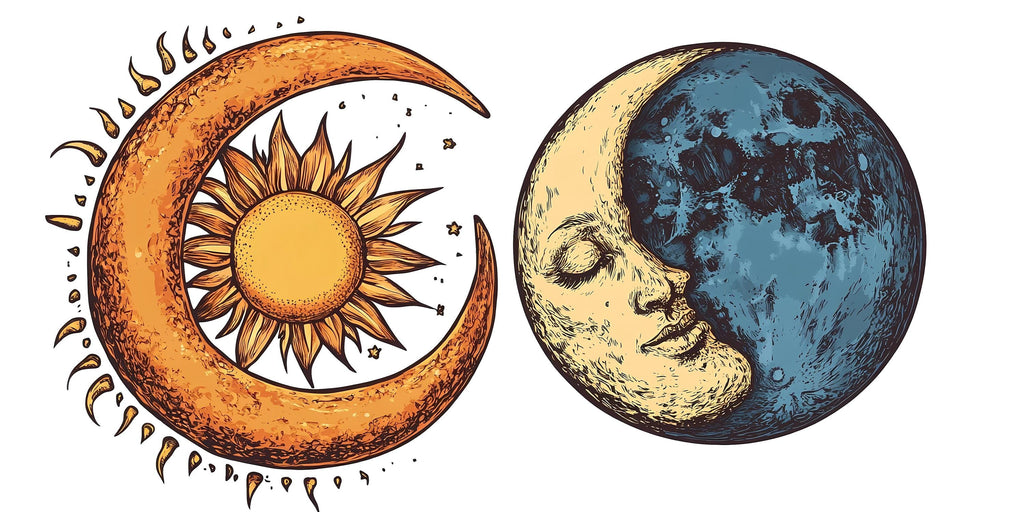 Sun Moon Wall Decal, Celestial Wall Sticker, Boho Bedroom Wall Art, Mystic Sun Moon Decor, Astrology Wall Mural, 179gm